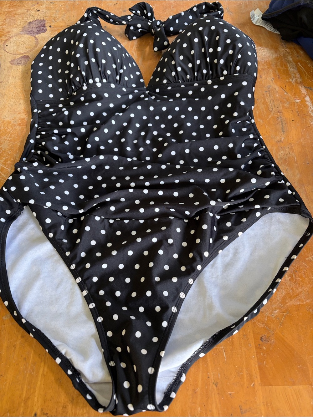 Lauren Ralph Lauren Black and White Polka Dot One-Piece Swimsuit, Size 14